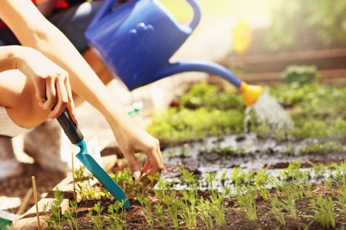 Landscapers carrying out a safe garden maintenance job